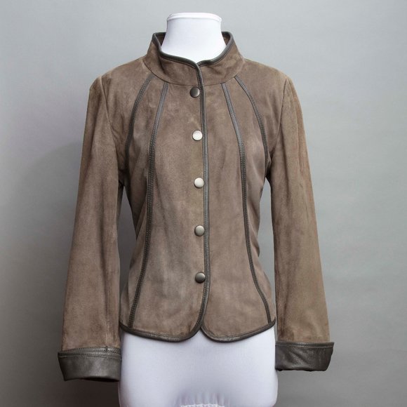 Classiques Entier Brown Gray Leather Jacket - Picture 3 of 9